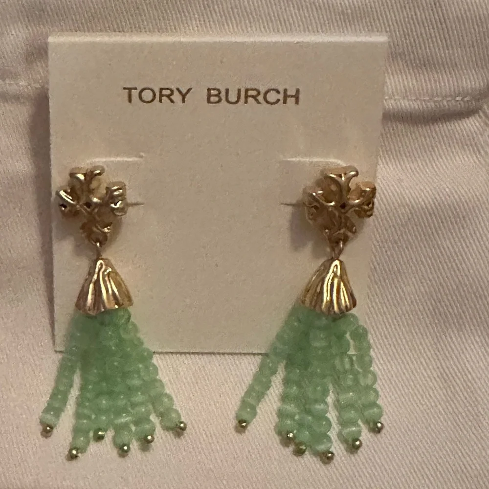 Tory Burch Jade & Gold‎ Tassel Earrings NWT
